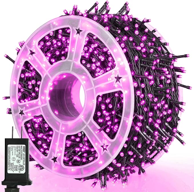 weillsnow Pink Halloween Lights Outdoor, 164 FT 500 LED String Lights Plug in, 8 Modes Waterproof Fairy Lights for Valentines Day, Halloween, Party, Wedding, Bedroom, Garden Decorations