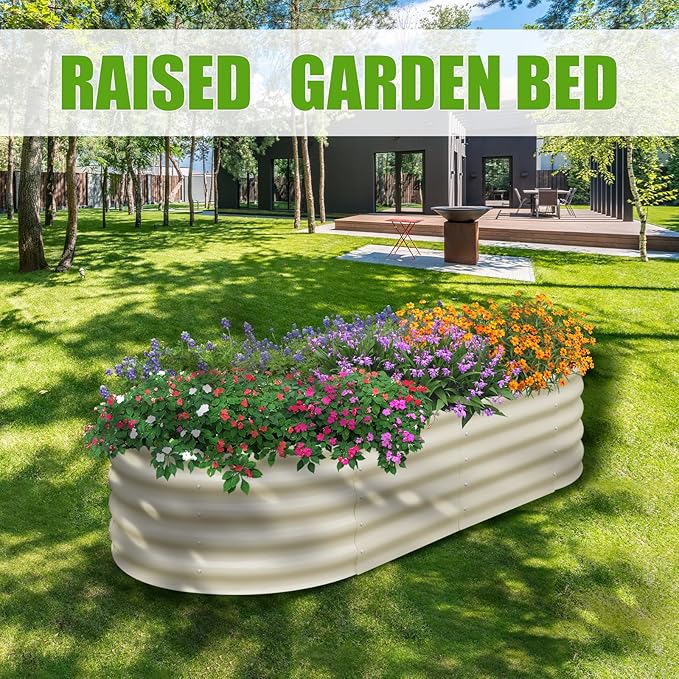 SnugNiture Galvanized Raised Garden Bed, 8x4x1.5ft Oval Metal Planter Box for Planting Outdoor Plants Vegetables