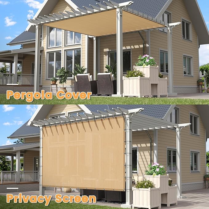 VICLLAX Shade Fabric Sun Shade Cloth with Every 2 FT Grommets for Patio Garden Pergola Cover Canopy 4x6 FT, Wheat