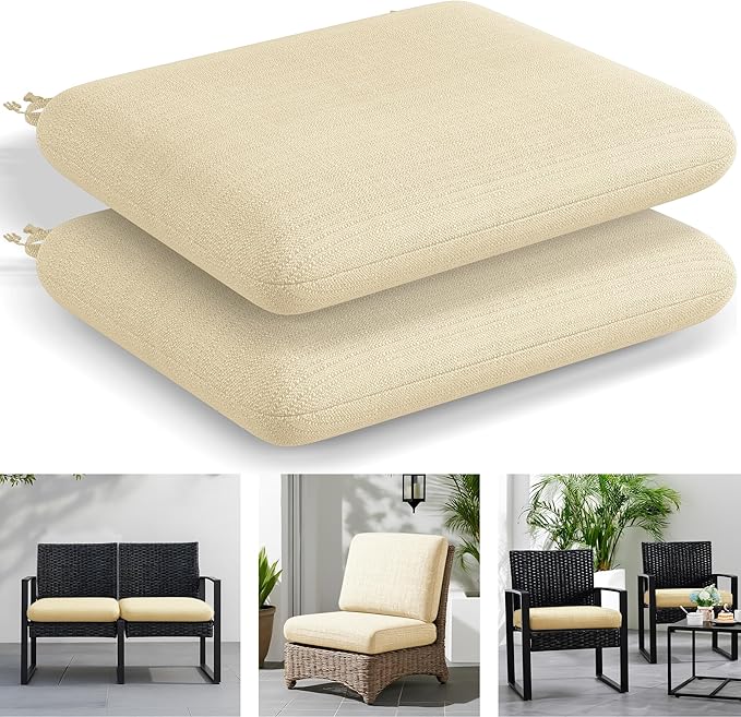 Codi Outdoor Cushions for Patio Furniture 24x24 Inch, Waterproof Chair Seat Cushion with Textured Fabric, Handles & Adjustable Straps, Fade Resistant - Set of 2, Beige