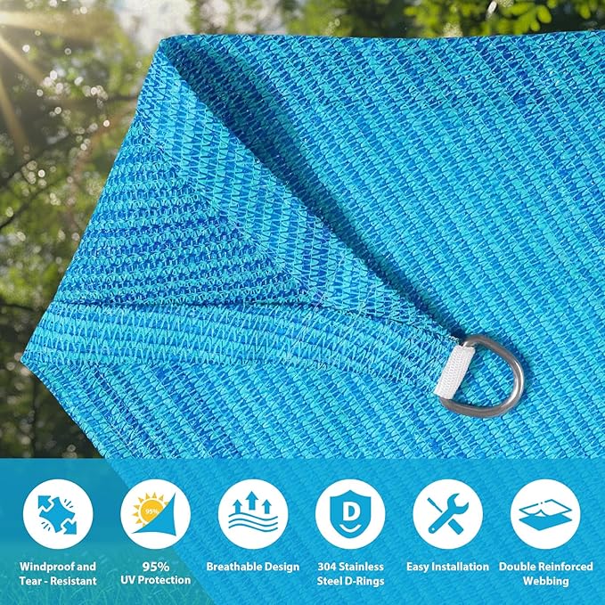 Amagenix Sun Shade Sail 8'X8'X8'Curved Edge Outdoor Shade Canopy Mixed Turquoise Breathable 95% UV Block Shade Cloth for Patio Garden Backyard (We Make Custom Size)