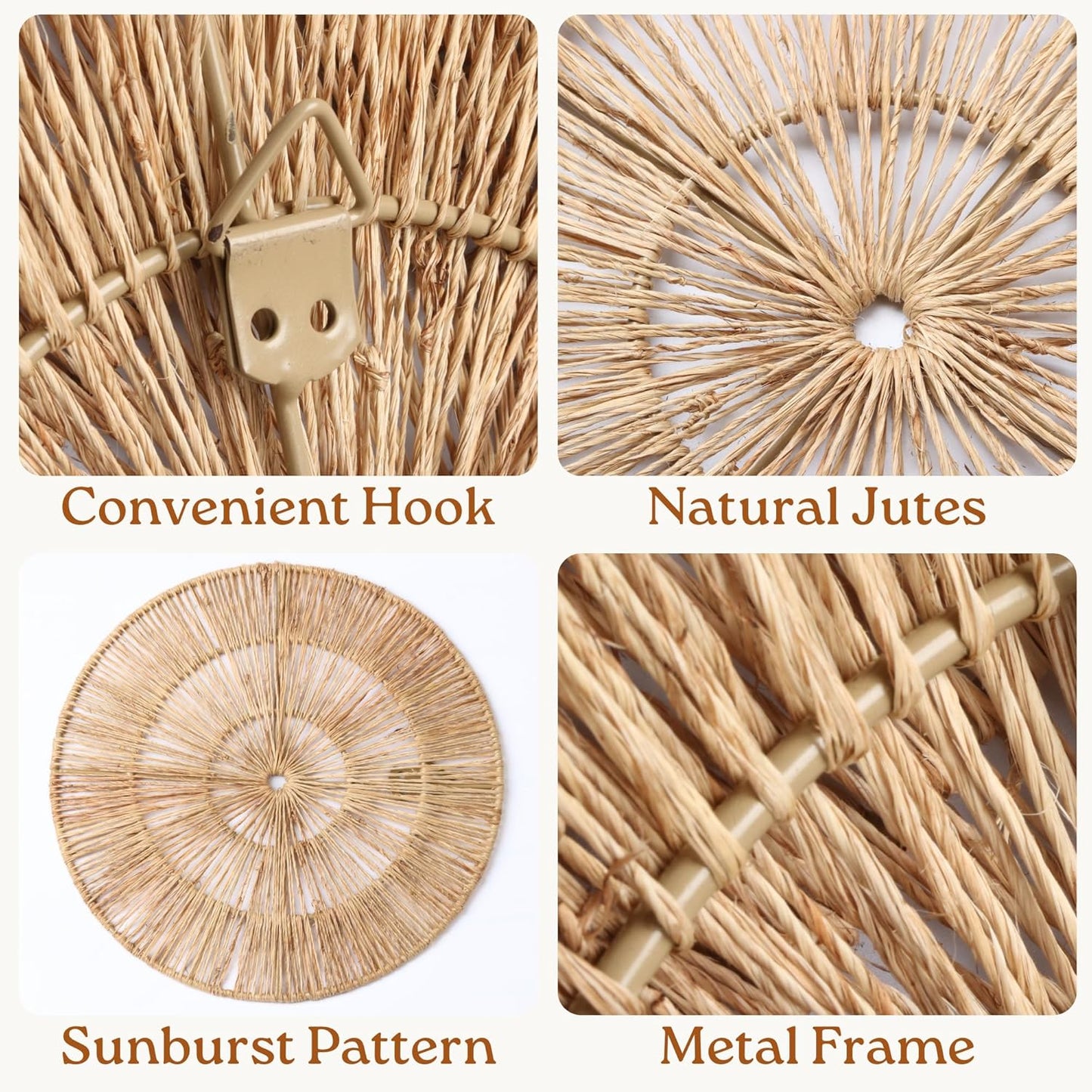 CHI AN HOME 18 Inch Boho Wall Decor – Set of 5 Woven Jute Wall Baskets, Boho Wall Art & Decorative Basket Set, Farmhouse Wall Hanging, Handwoven Wall Plates for Living Room, Bedroom – 18", 14", 11", 8", 7"