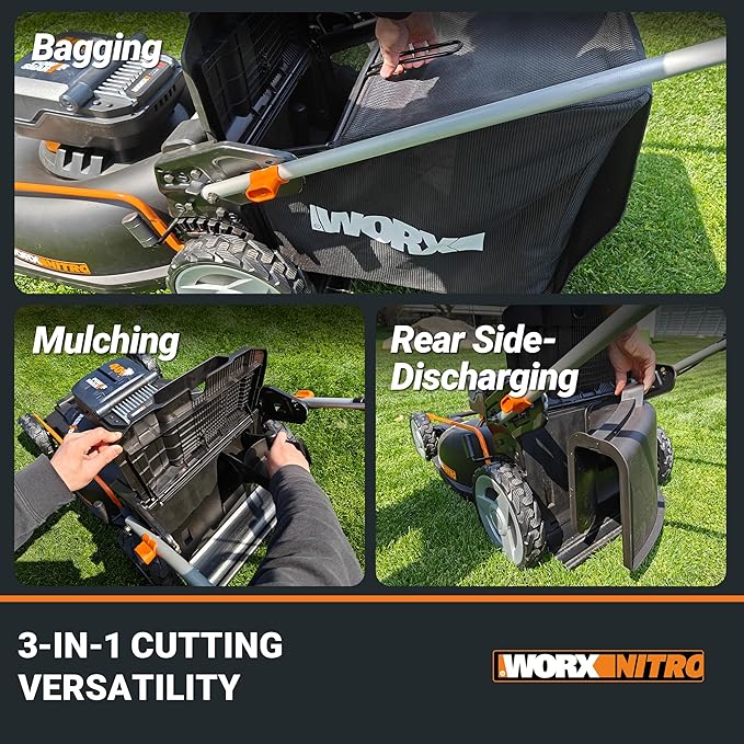 WORX Nitro 40V 21" Cordless Lawn Mower w/Aerodeck & Intellicut, Brushless Electric Mower Up to 1/2 Acre, Push Lawn Mower w/ 7-Position Height Adjustment WG752 – Batteries & Charger Included
