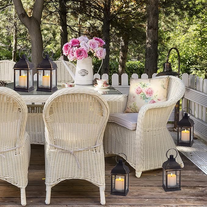 Vintage Lantern Decorative LED Flickering Flameless Candle with Timer, Battery Powered LED Decorative Hanging Golden Brushed Black Lanterns for Indoor Outdoor Garden Yard Home Decor(2 Pack)