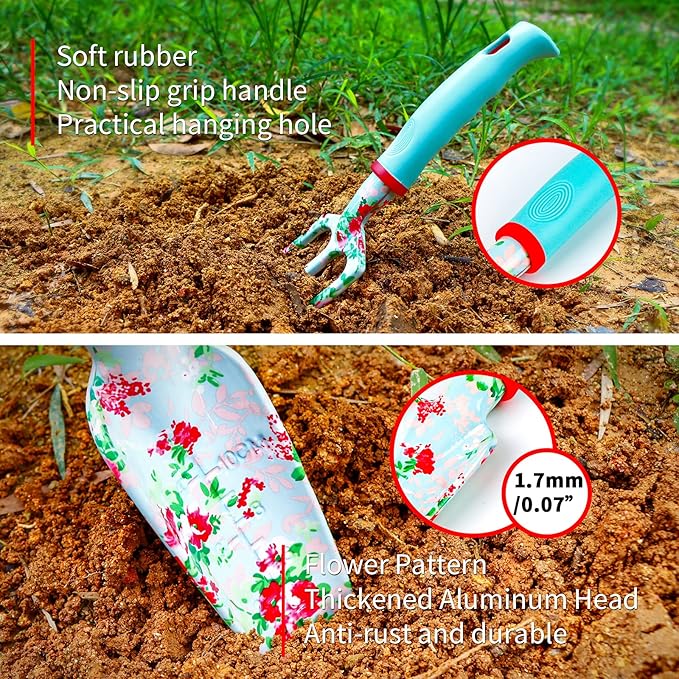 Gifts for Mom, JUMPHIGH Womens Gardening Gifts Set, Floral Gardening Tools with Tote Bag, Gifts for Her for Girlfriend, Birthday Gifts for Women, Gardening Kit Womens Gifts for Christmas (Blue)