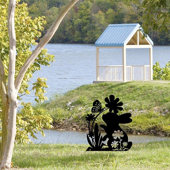 Ecqizer Bunny Garden Statues Metal Rabbit Yard Art Outdoor Clearance Black Rabbit Decor Silhouett Animals Stake Garden Decorations Outdoor Garden Statue for Lawn and Yard Decor Ornaments