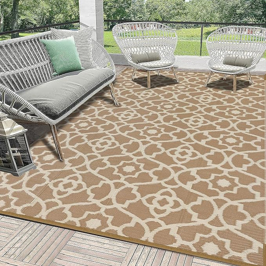 HEBE Outdoor Rug Waterproof 5x8, Plastic Straw Rug Camping Rug, Reversible Outdoor Patio Rugs RV Mat Clearance, Indoor Outside Floor Carpet for Porch,Deck,Camper,Balcony,Backyard