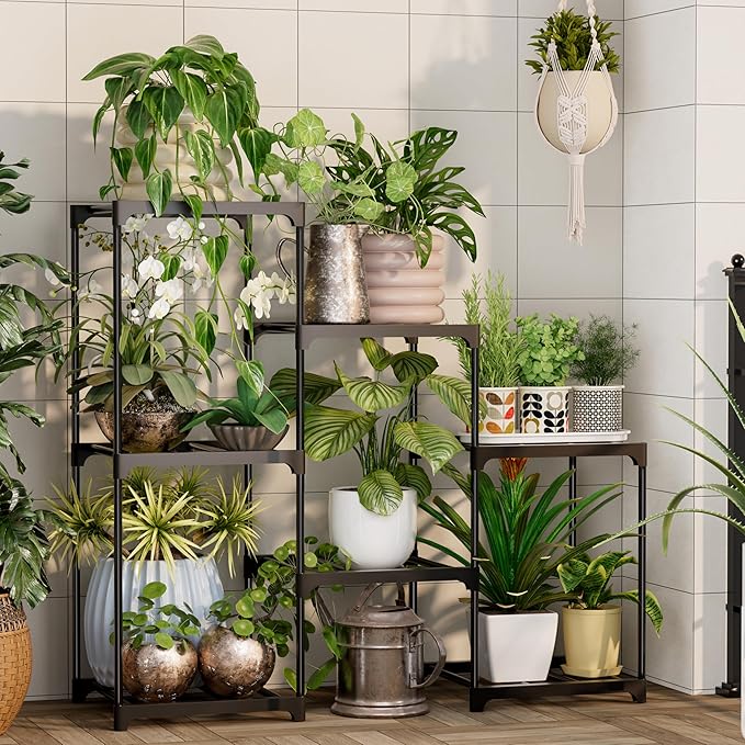 Metal Plant Stand Indoor Outdoor Plant Shelf Stand, 3 Tiers 7 Pots Potted Flower Plant Stands for Indoor Plants Multiple, Plant Shelves Stands Rack for Patio, Balcony, Living Room