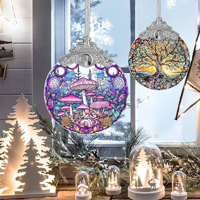 Mushroom Stained Glass Suncatcher, Jocidea Mushroom Ornament, Mushroom Christmas Ornament, Holidays Ornaments, Christmas Tree Ornament, Mushroom Decor, Gifts for Mushroom Lovers