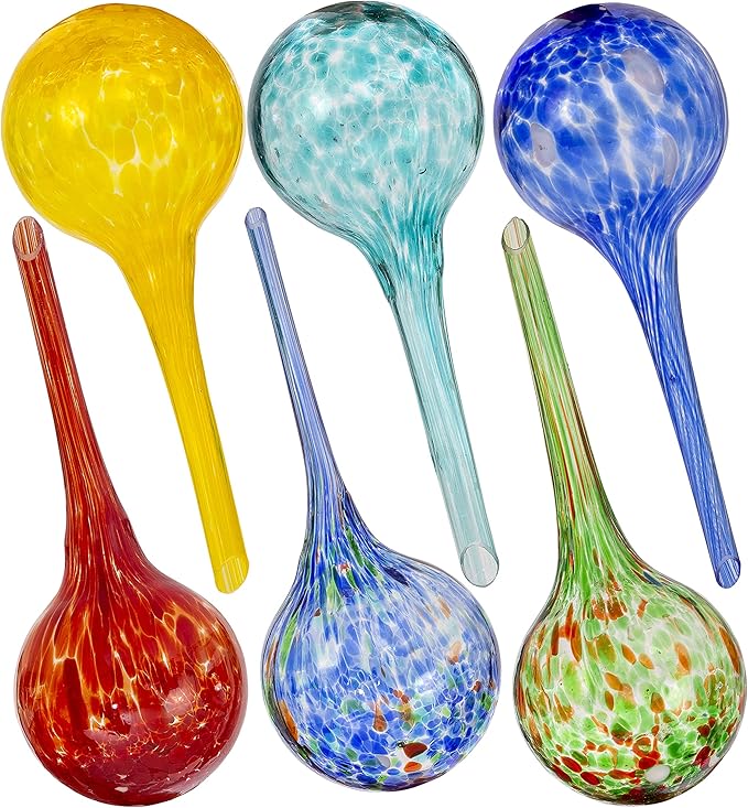 Besti Large Self Watering Globes for Plants (6-Pack) Waters Greenery Up to 2 Weeks Hands Free | Durable, Multicolored Glass Craftsmanship | Indoor and Outdoor Use - Measures 12” x 3.5”