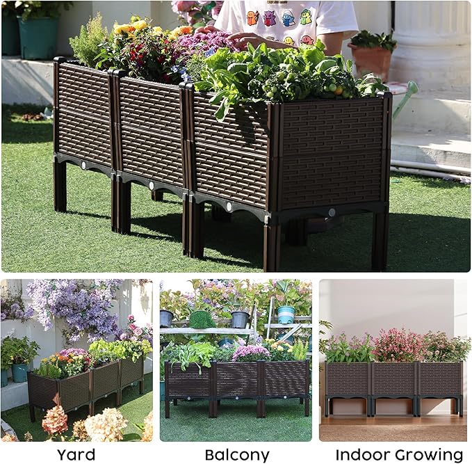 47x15x19in Raised Garden Beds Outdoor, Polypropylene Elevated Planter Boxes Outdoor for Vegetables, Flowers, Herbs, Garden Box with Drain Outlet, Heat and Frost Resistance Planters, 330lb Capacity