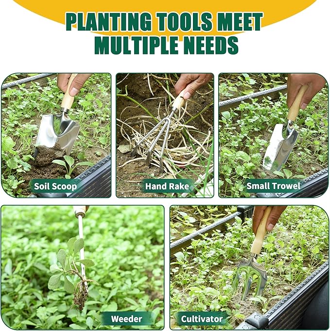 Garden Tool Set, 9-Piece Heavy Duty Outdoor Garden Tools with Ergonomic Handles, Storage Bag, Pruning Shears, Hand Rake and More, Perfect for Gardening Enthusiasts, Gardening Gifts for Women and Men
