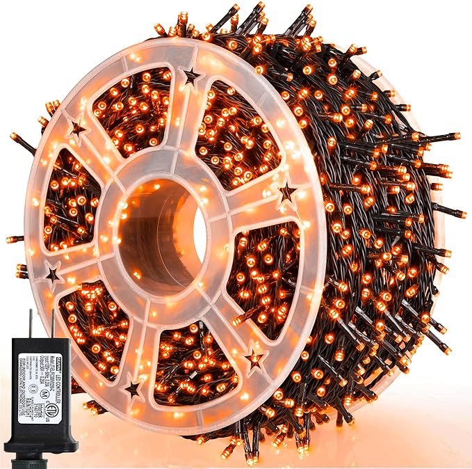 weillsnow 164FT 500 LED Orange Halloween Lights, 8 Modes Waterproof Plug in String Lights for Halloween Indoor Outdoor Yard Party Wedding Garden Home Decorations (Orange)
