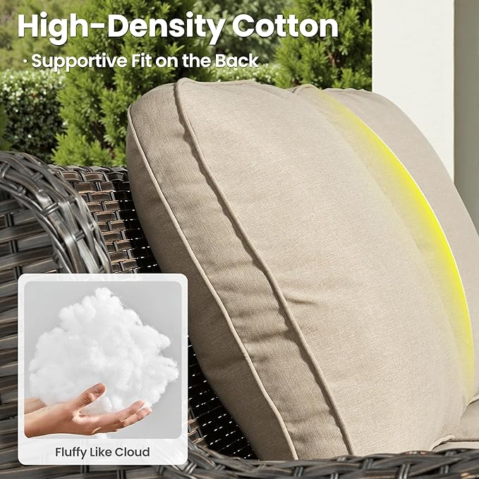 ovios 6 Pieces Patio Furniture Set with 42" Fire Pit Table, Outdoor Wicker Sofa with Ottomans, Comfy Cushions, High Back Couch Conversation Set, Brown Rattan, Beige