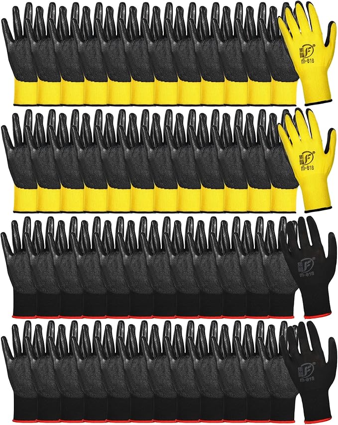 Nuogo 48 Pairs Gardening Gloves for Men Women Rubber Coated Safety Work Gloves Bulk for Gardening Construction Work