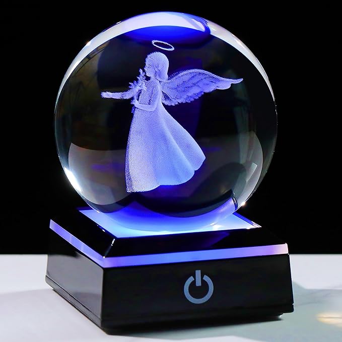 Qianwei 3D Crystal Guardian Angel Figurines - Angel Statue Stuff, Paperweight, Sympathy & Birthday Gifts for Christian & Best Friend Keepsake
