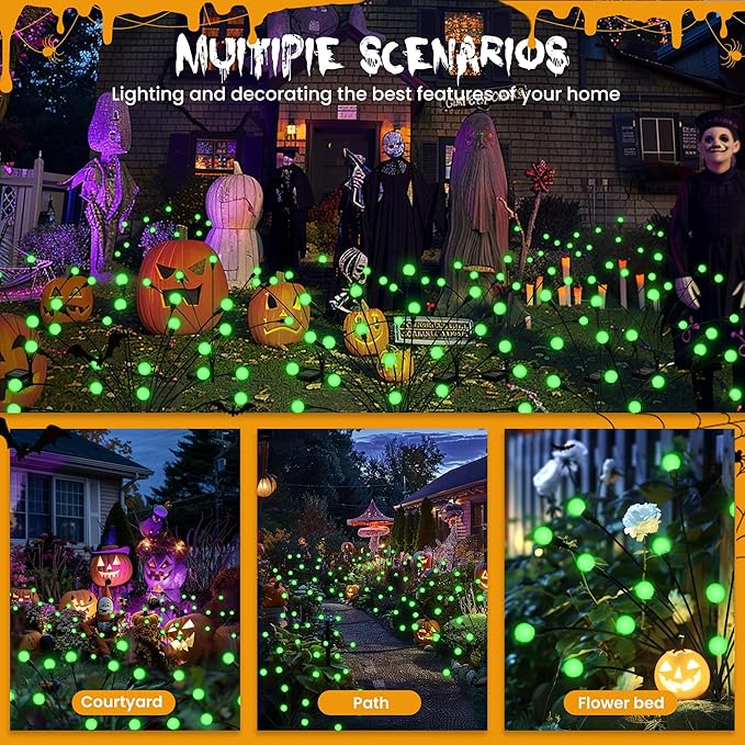 Solar Garden Lights,Halloween Lights Outdoor 20 LED Firefly Halloween Garden Lights Outdoor,Solar Lights for Outside,Solar Lights Outdoor Waterproof for Halloween,Christmas,Yard,Patio(Green)