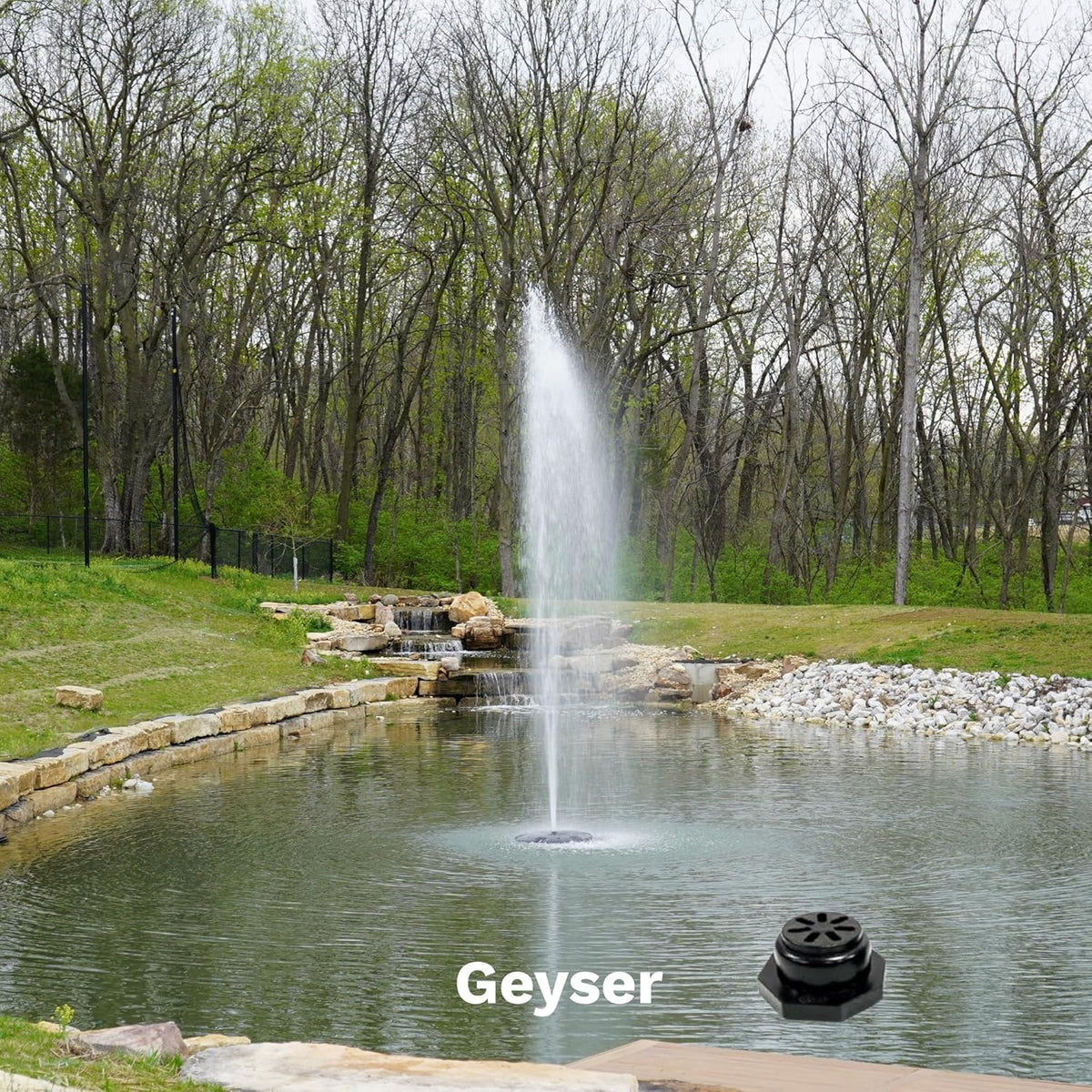 HALF OFF PONDS Floating Fountain – 1.75 HP Pond Aerator with 200' Cord – 14,800 GPH Water Pump –11 Spray Patterns - Energy-Efficient - White LED Lights - for Large Ponds, Lakes & Water Gardens