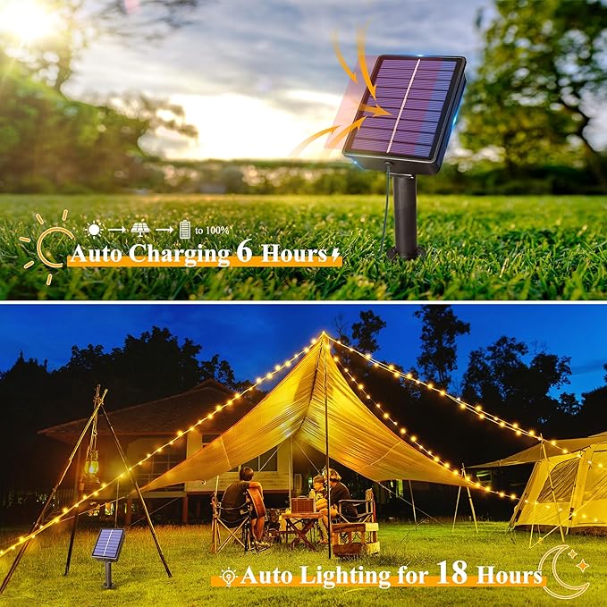 Ollny Solar String Lights for Outside, 2 Pack Total 132FT 400LED Solar Fairy Lights Outdoor, IP67 Waterproof 8 Modes String Lights for Tree Yard Garden Patio Party, Warm White