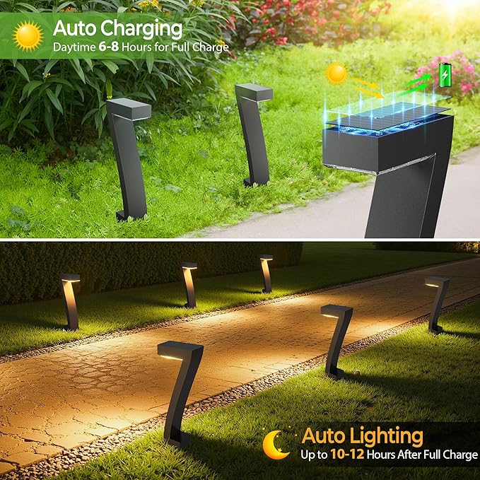 WdtPro Solar Lights Outdoor Pathway Lights, 4 Pack Upgraded Bright LED Outdoor Solar Light for Outside, IP65 Waterproof Solar Garden Light for Yard, Driveway, Walkway, Landscape, Patio Decor