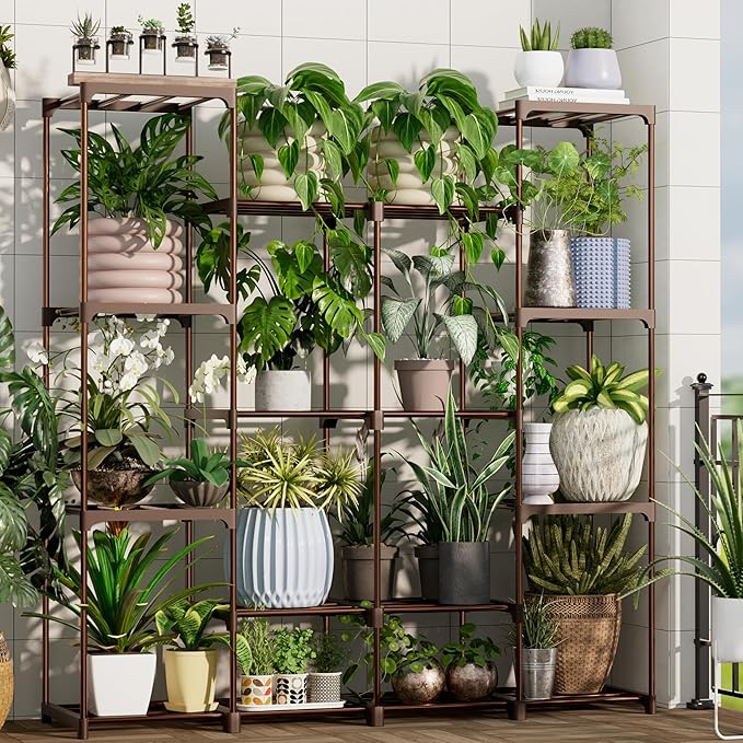 Metal Plant Stand Indoor Outdoor Plant Shelf Stand, 4 Tiers 16 Pots Potted Flower Plant Stands for Indoor Plants Multiple, Plant Shelves Stands Rack for Patio, Balcony, Living Room