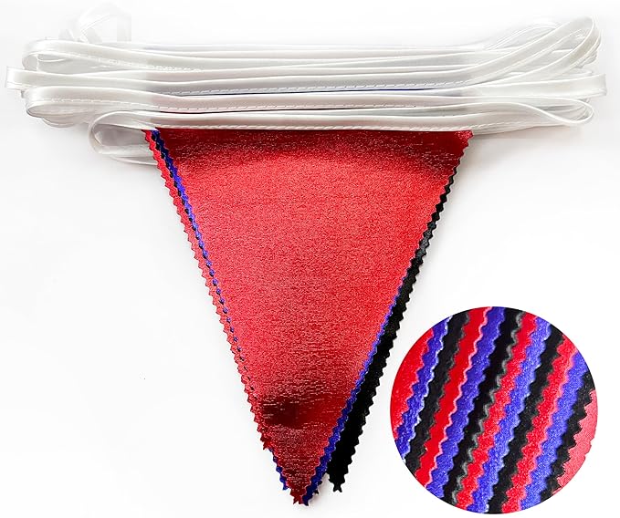 Navy Blue Red Black Party Decorations Metallic Fabric Triangle Pennant Banner Flag Bunting Garland for Graduations Birthday Retirement 4th of July USA Patriotic Veterans Party Decorations Supplies