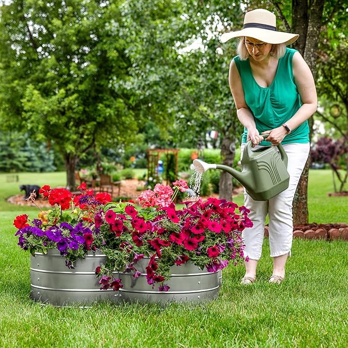 Sunnydaze Galvanized Raised Garden Bed - Metal Raised Bed for Gardening - Outdoor Planter Box for Flowers, Plants, and Vegetables - Silver - 12” H Clover