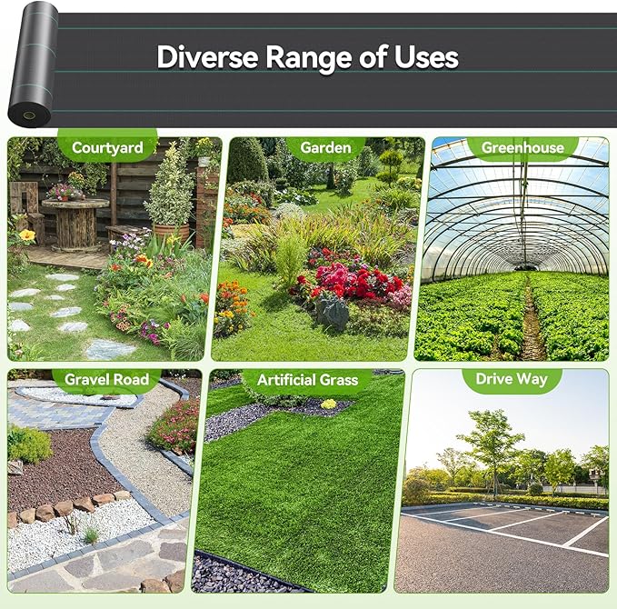 3ftx50ft Weed Barrier Landscape 3.2oz Fabric Heavy Duty, Woven Weed Control Cloth, Woven Geotextile Fabric for Underlayment, Gardening Ground, Commercial Driveway Weed Block Cover Mat