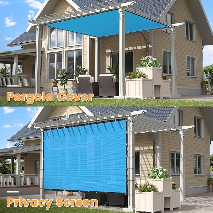 VICLLAX Shade Fabric Sun Shade Cloth with Every 2 FT Grommets for Patio Garden Pergola Cover Canopy 17x17 FT, Mixed Turquoise