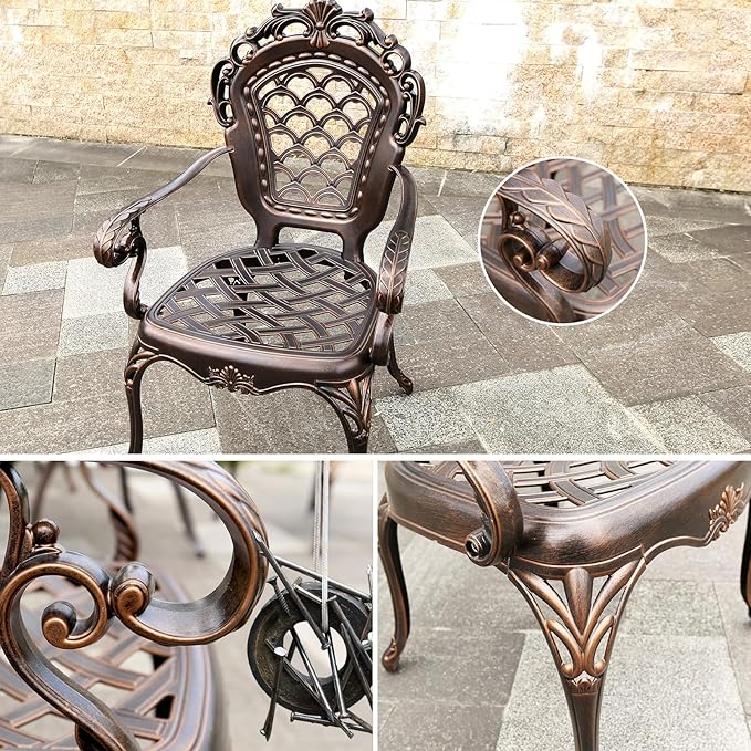 Outdoor Dining Chair Cast Aluminum Patio Chairs Set of 2 All-Weather Patio Dining Chair with Adjustable Feet for Backyard Garden (Square Lattice Chair)