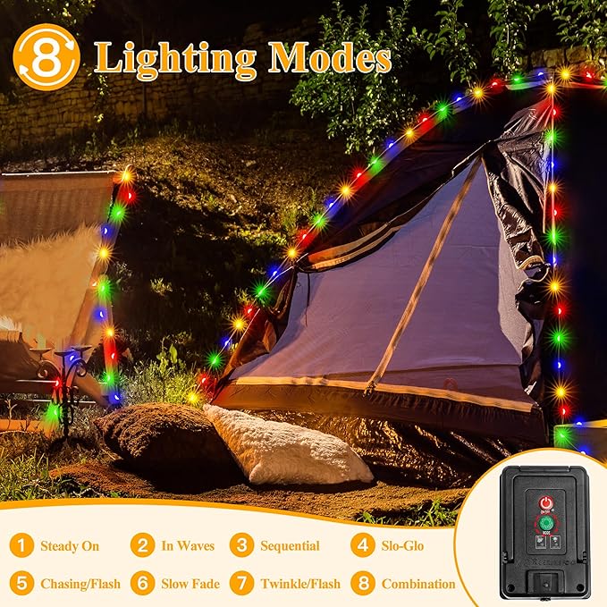 Ollny Solar Outdoor Lights, 2 Pack Total 132FT 400LED Solar Fairy Lights, IP67 Waterproof 8 Modes String Lights for Tree Yard Garden Patio Party, Multicolor