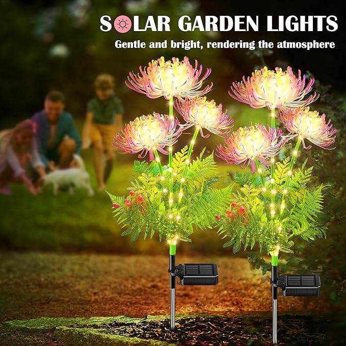 SunKite Solar Garden Lights, Solar Flowers Lights with Glowing Flowers & Stems, Upgraded Solar Panel, Solar Lights Outdoor for Garden,Yard Patio Pathway Decor, Gift for Mother （2 Pack）