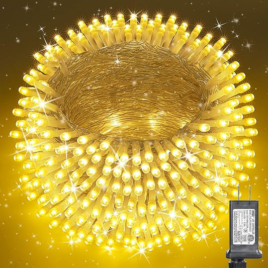 338Ft LED Christmas Lights Outdoor - 1000 String Lights With 8 Modes, Timer, Waterproof Fairy Twinkle for Party, Garden, Wedding, Holiday, Xmas Tree Decorations (Warm White)
