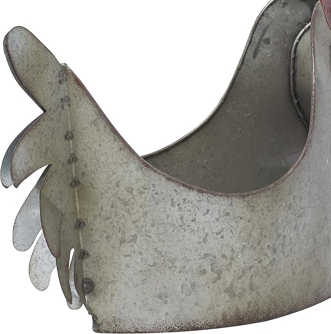 Deco 79 Metal Rooster Indoor Outdoor Planter Large Planter Pot, Planter 12" x 8" x 16", Gray