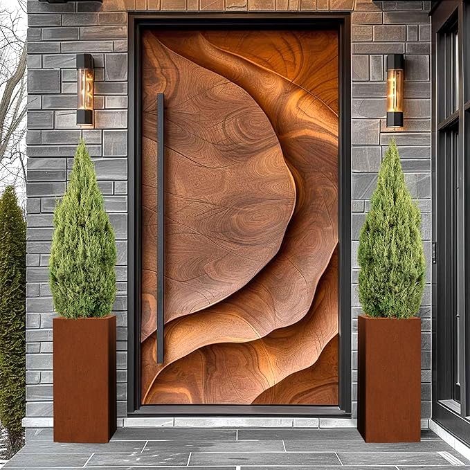 Corten Steel Metallic Heavy Planter for Outdoor Plants 14"x14"x30" Metal Planter Spliced Flower Pot with Partitions for Outside,Indoor,Garden (Corten, 14 * 14 * 30)
