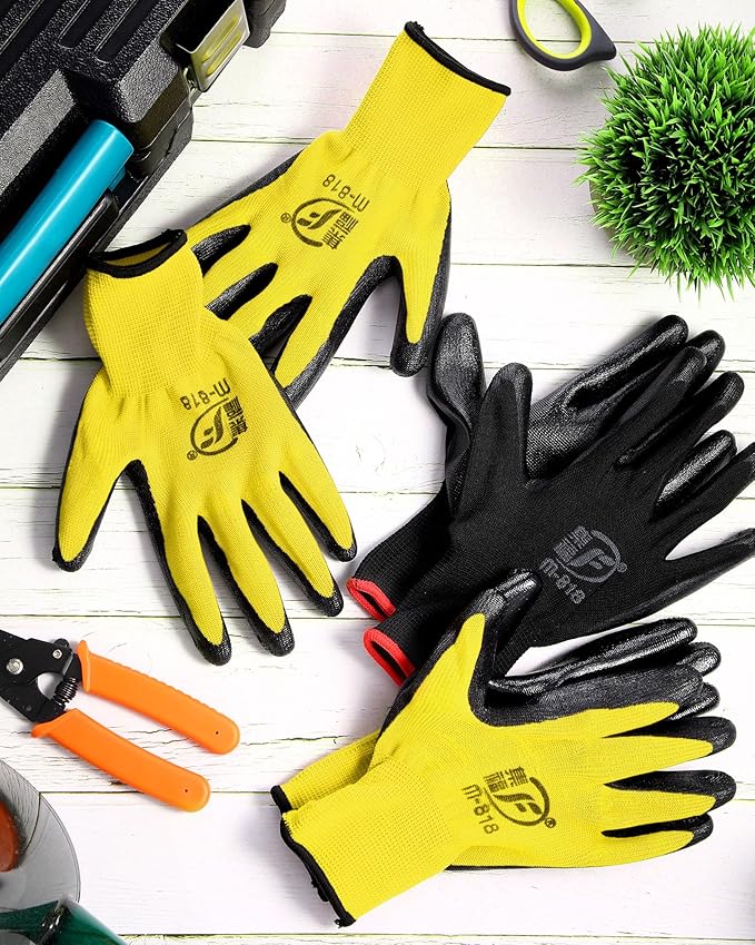 Nuogo 48 Pairs Gardening Gloves for Men Women Rubber Coated Safety Work Gloves Bulk for Gardening Construction Work