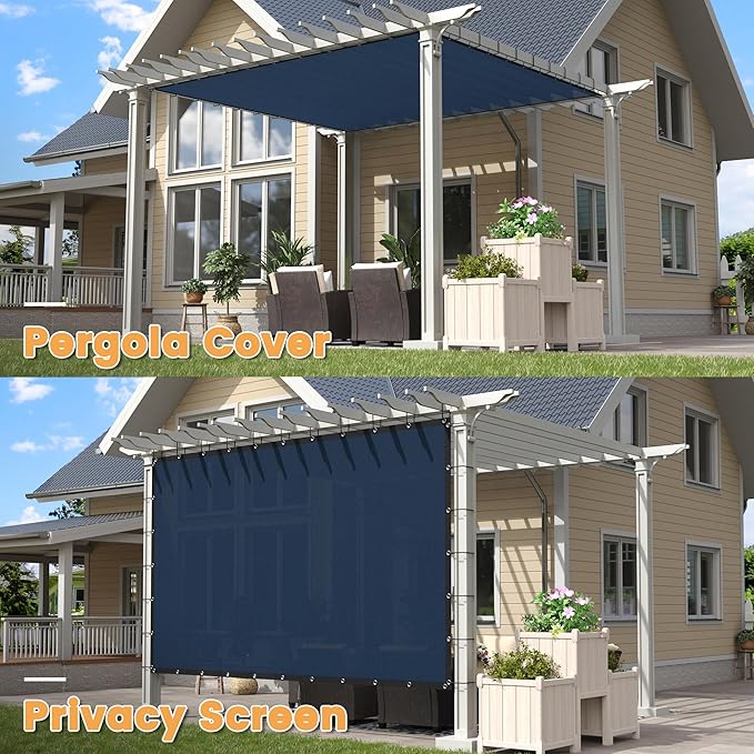 VICLLAX Shade Fabric Sun Shade Cloth with Every 2 FT Grommets for Patio Garden Pergola Cover Canopy 7x23 FT, Dark Blue