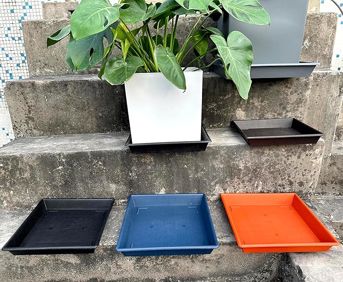 Square Plant Saucer 14 Inch 5 Pack，Plant Stand Plant Trays for Pots Heavy Duty Plastic Plant Saucers for Indoors Outdoors, Flower Pot No Holes Plant Lover Gardening Gifts