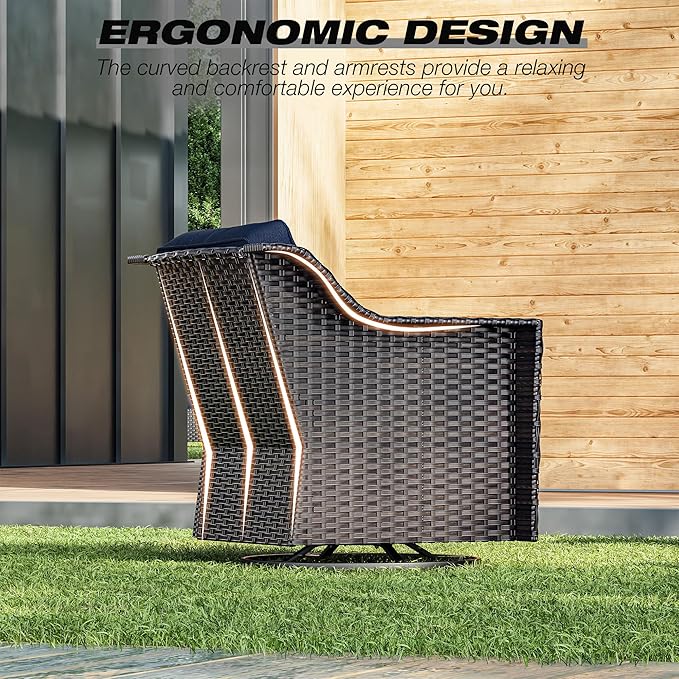 Joyside Wicker Patio Furniture Sets, 5 Pieces Upgraded Large Size Outdoor Furniture with Swivel Rocking Patio Chairs, Outdoor Ottoman and Side Table, Thick Cushions, Wide Armrest