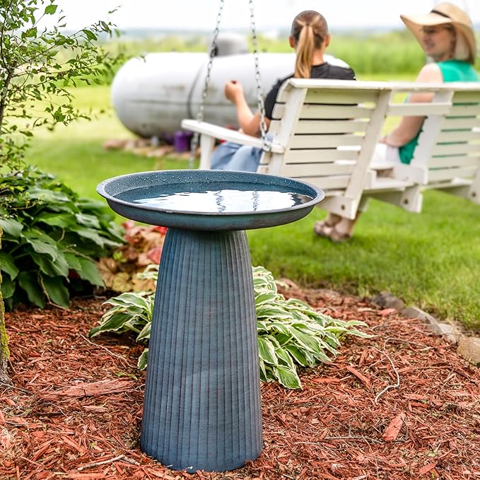 Sunnydaze Gleeful Garden Metal Bird Bath for Outdoors - Large Decorative Iron Birdbath - 23-Inch - Matte Blue