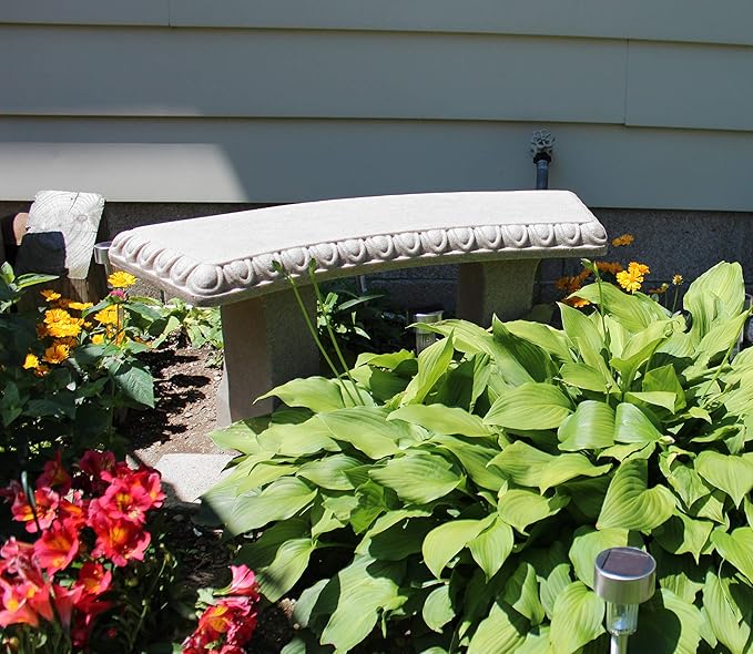 EMSCO Group Garden Bench – Natural Granite Appearance – Made of Resin – Lightweight – 12” Height