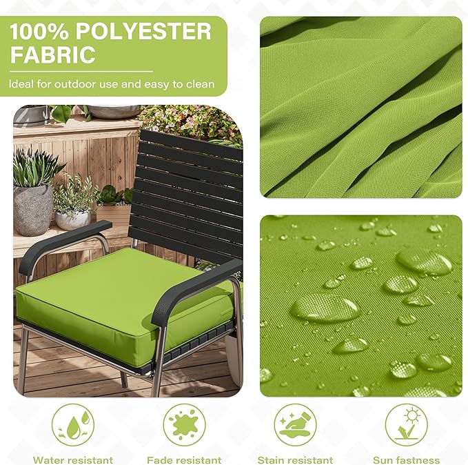 Patio Chair Cushions 18.5 X 16 X 4 Inch Waterproof Outdoor Seat Cushions for Patio Furniture, Outdoor Sofa Couch Pads with Ties & Handle, Set of 2, Grass Green