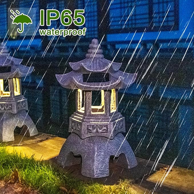 DIBIEECN Japanese Garden Decor Pagoda Garden Statue, Solar Patio Lights, Zen Landscape Lighting Garden Decor, Asian Outdoor Decor for Yard Backyard, Gifts for Women Mom
