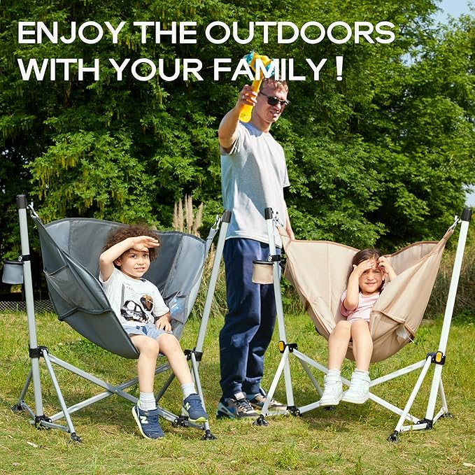 Portal Large Hammock Camping Chair Folding Rocking Chairs Portable Swinging Chair Wide Seat for Outdoor Lawn Patio Garden,Support 350 lbs, Grey