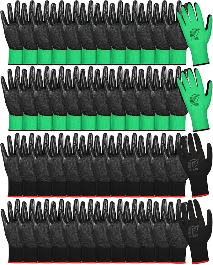 Nuogo 48 Pairs Gardening Gloves for Men Women Rubber Coated Safety Work Gloves Bulk for Gardening Construction Work