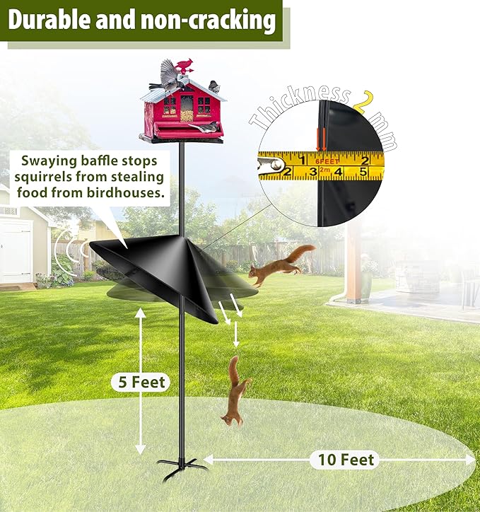 19-inch Squirrel Baffle, Squirrel-Proof for Bird Feeder Pole, Birdhouse Baffle for Shepherd's Hook in The Outdoors,Black(1 Pack)