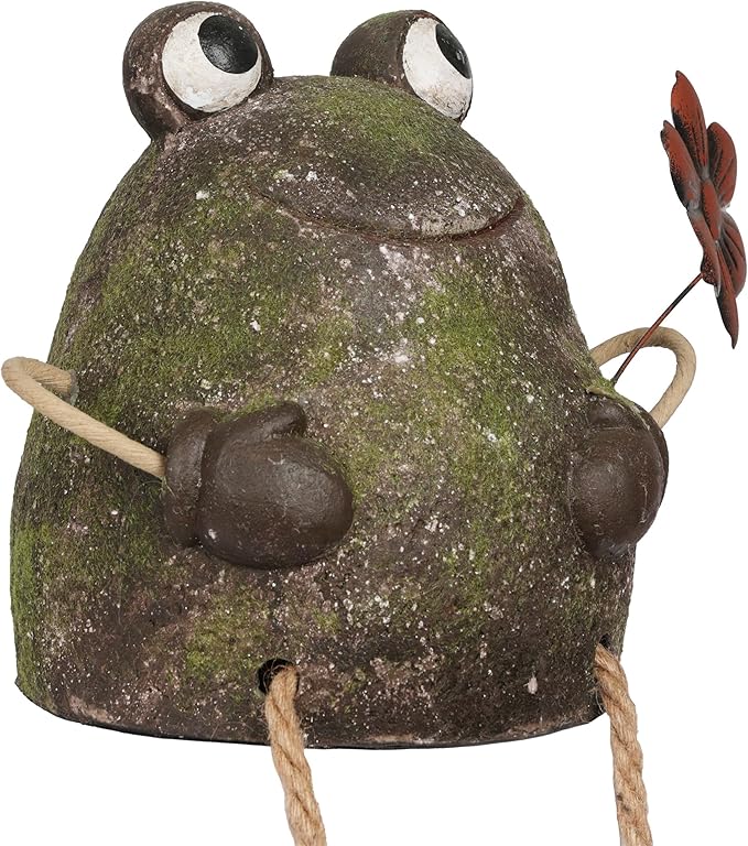 Alpine Corporation MCC834 Indoor/Outdoor Frog with Flower Garden Statue, Playful Frog Statue for Yard, 20" H, Green
