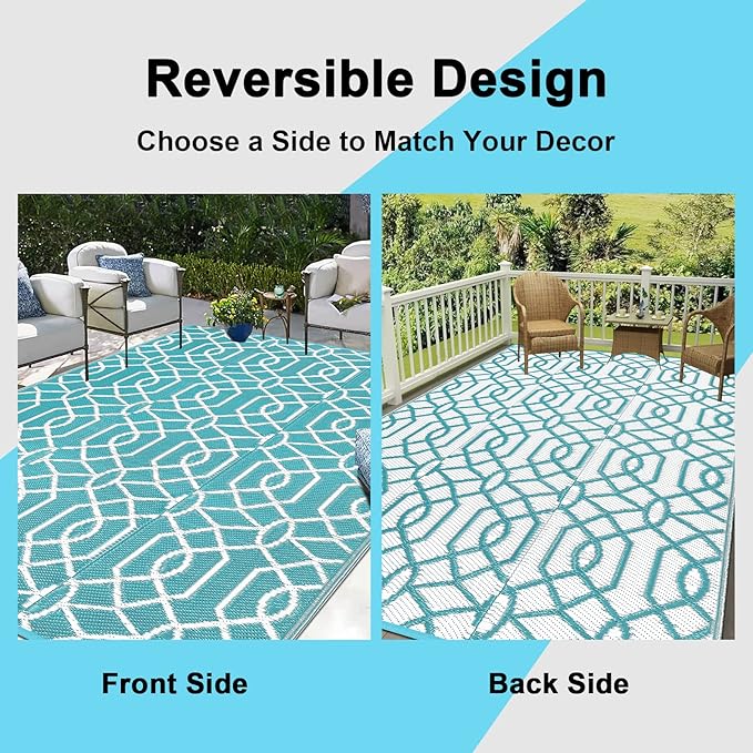 HEBE Outdoor Rug Waterproof 8x10, Reversible Plastic Straw Rug RV Camping Rug, Indoor Outdoor Patio Mat Clearance, Outside Carpet for Porch,Deck,Camper,Balcony,Backyard,Picnic