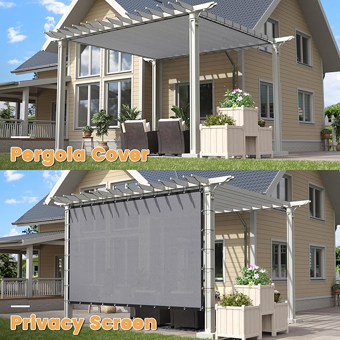 VICLLAX Shade Fabric Sun Shade Cloth with Every 2 FT Grommets for Patio Garden Pergola Cover Canopy 10x19 FT, Light Grey