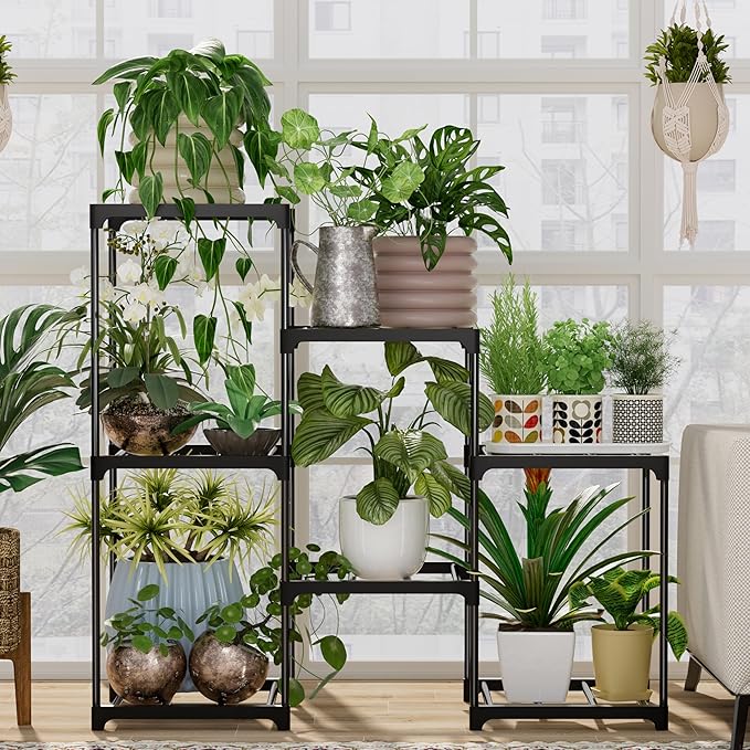 Metal Plant Stand Indoor Outdoor Plant Shelf Stand, 3 Tiers 7 Pots Potted Flower Plant Stands for Indoor Plants Multiple, Plant Shelves Stands Rack for Patio, Balcony, Living Room